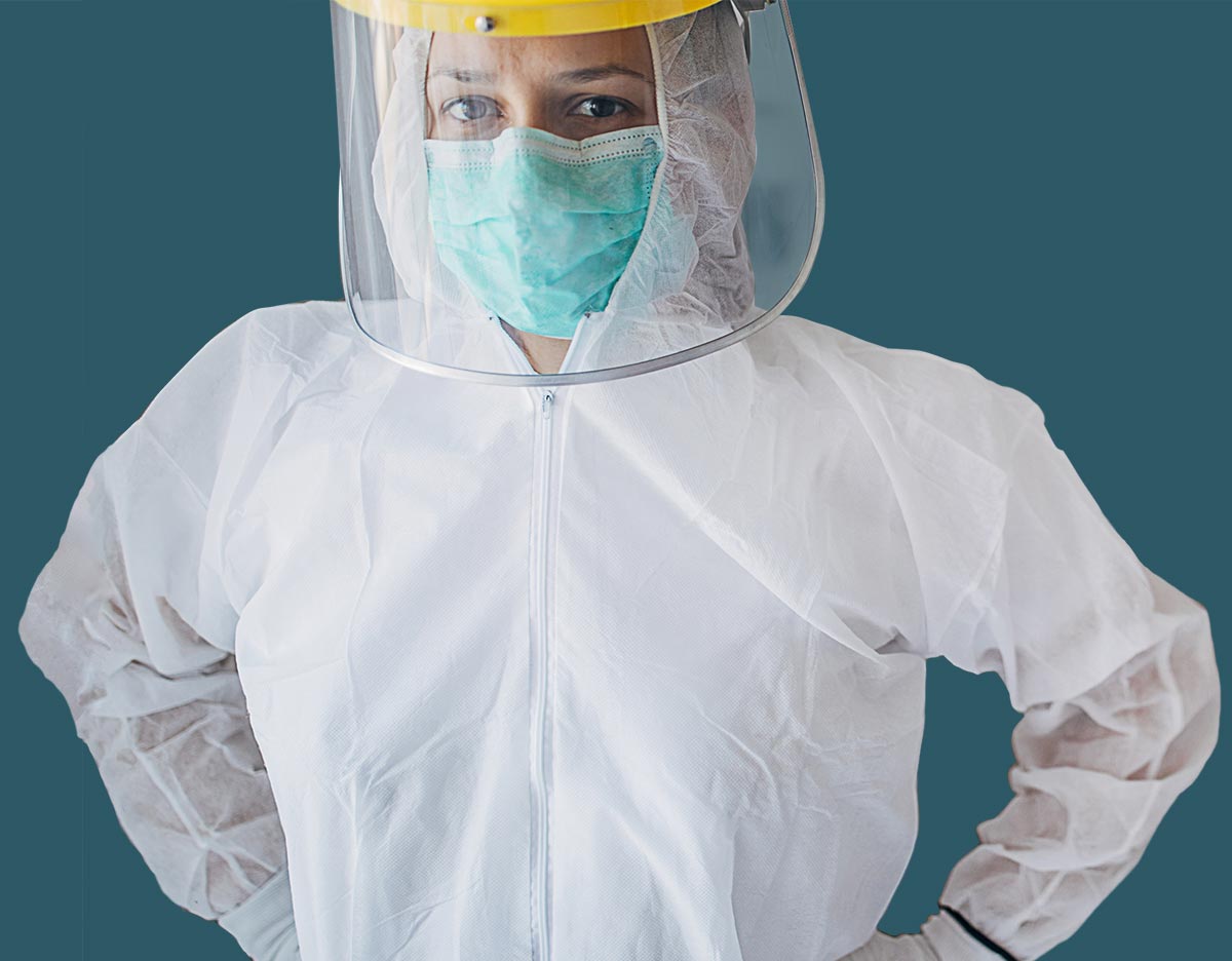 Medical worker with a face shield